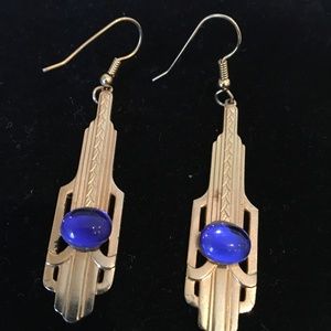 Gold metal Art Deco style hanging Earrings